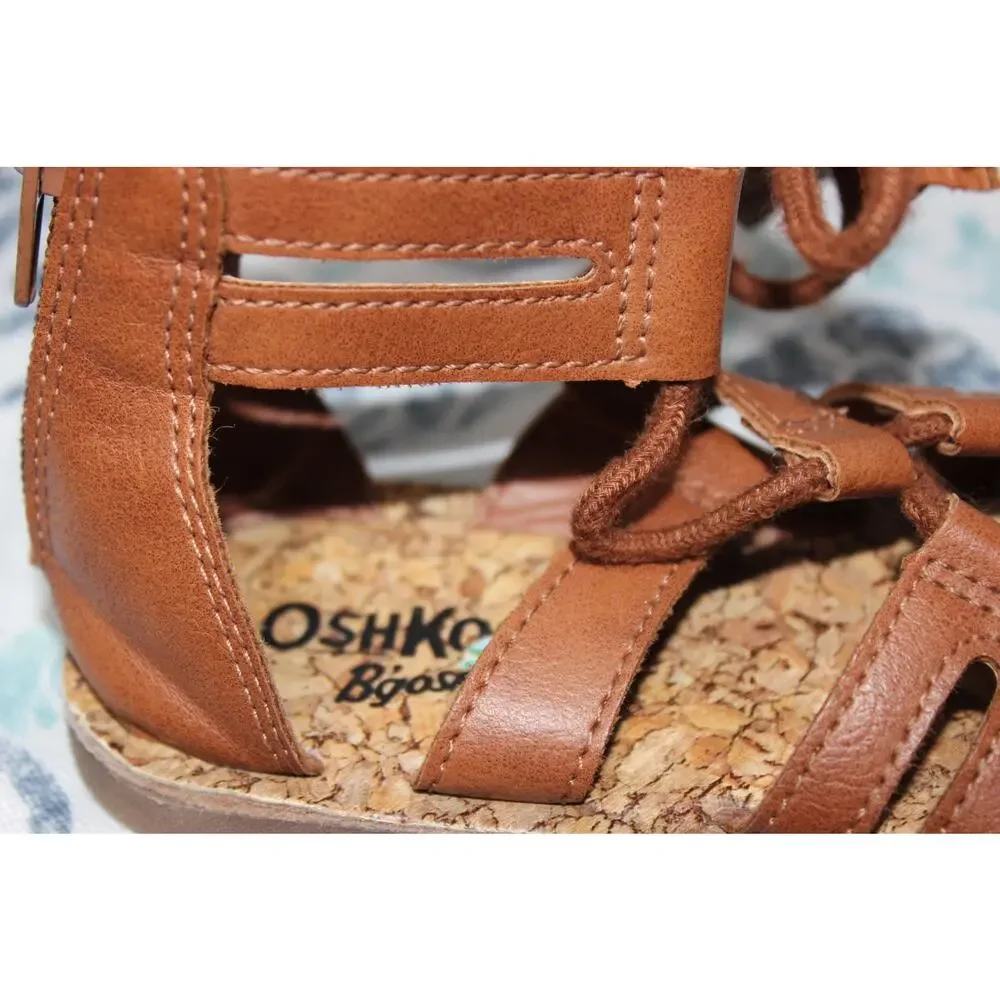 OshKosh B'gosh Girls Brown Sandals With Star Tie‎ Up Straps Size Toddler 9